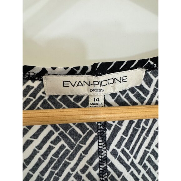 Size 14 Evan Picone Black & White Print Faux-Wrap Dress Spring Summer Wedding - Picture 5 of 6